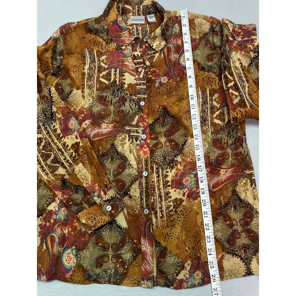 Vintage Chico’s 100% Silk Paisley Blouse Multicolor Semi Sheer Size 1 (Medium) - Picture 8 of 9